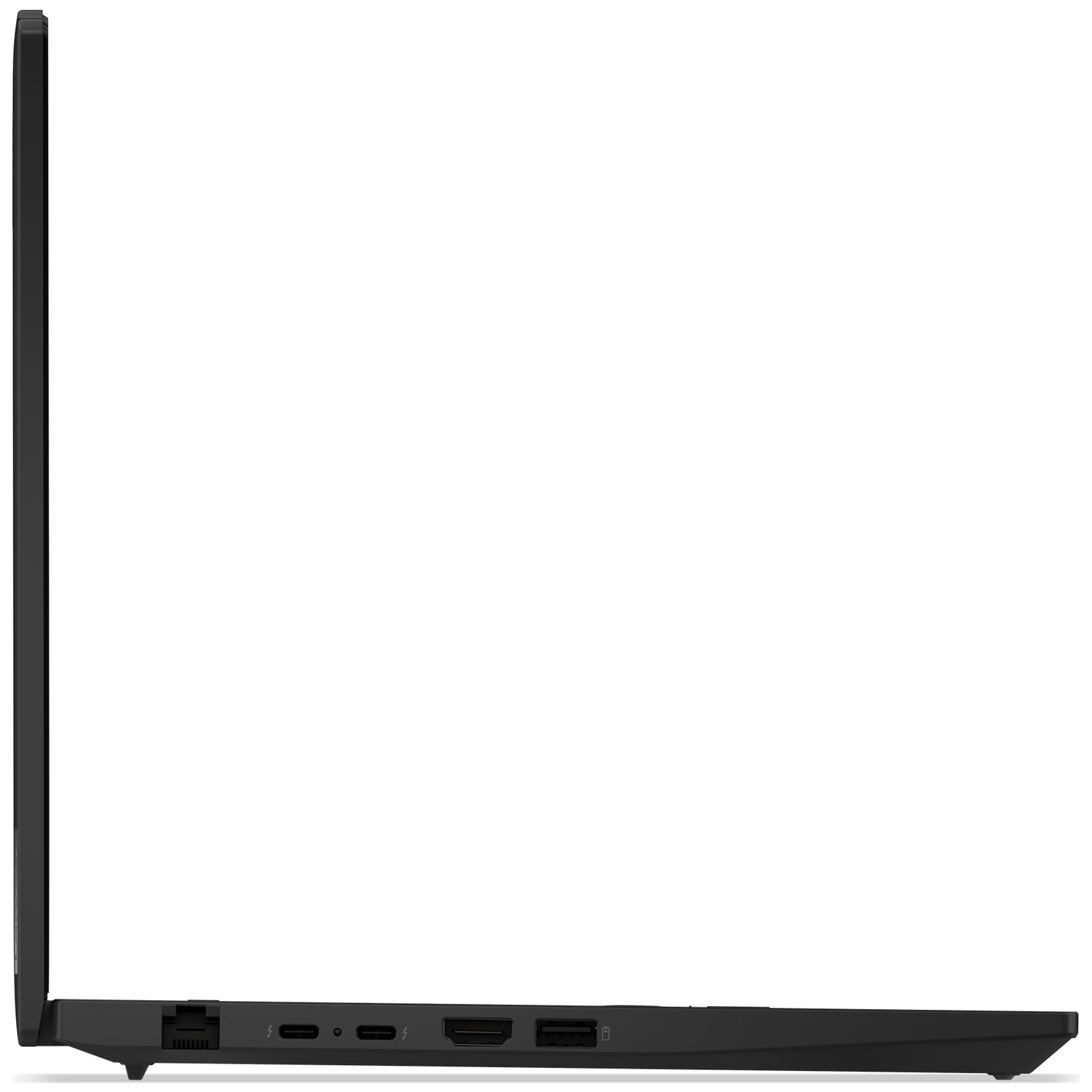 Side view of a black laptop showing ports: jack, 2x USB-C, HDMI, USB-A.