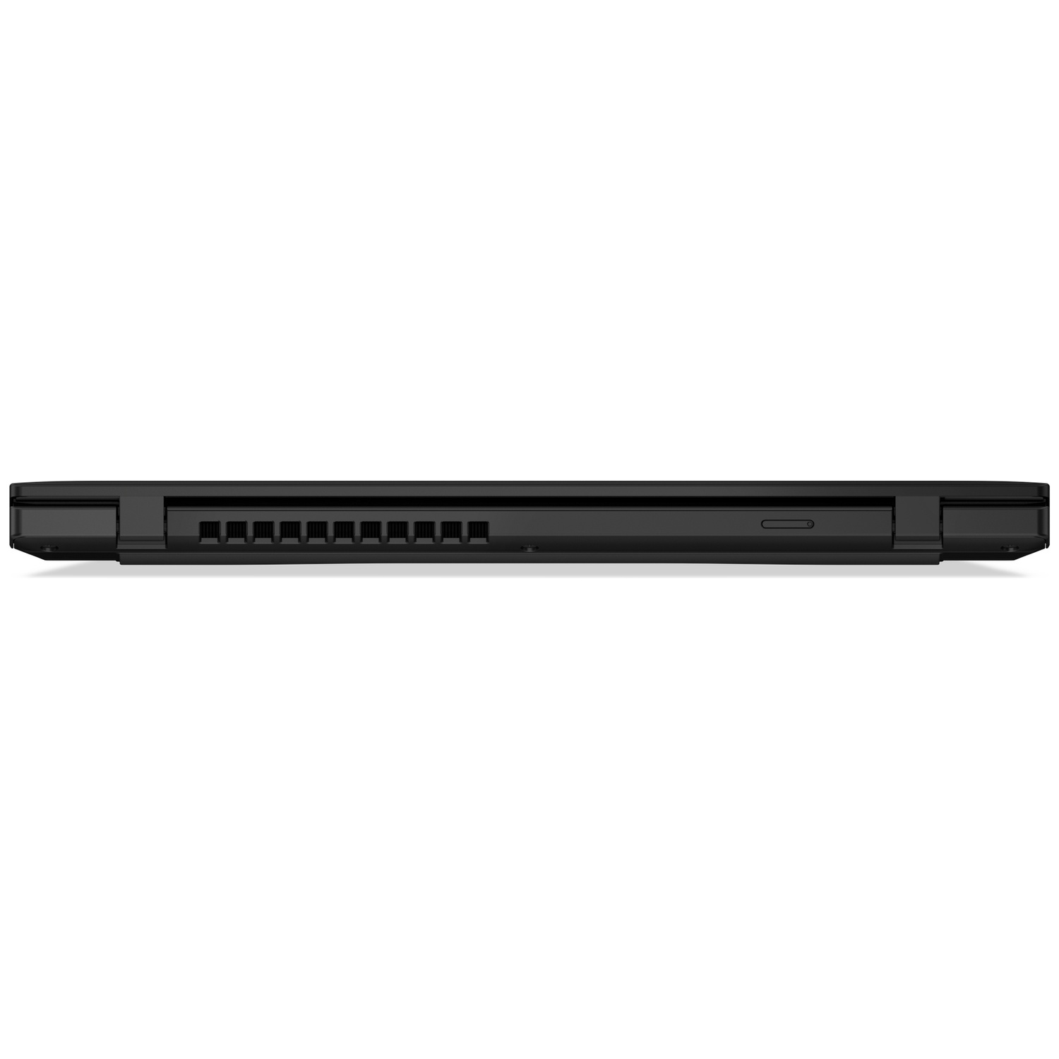 Black laptop side view, showing ports and power button.
