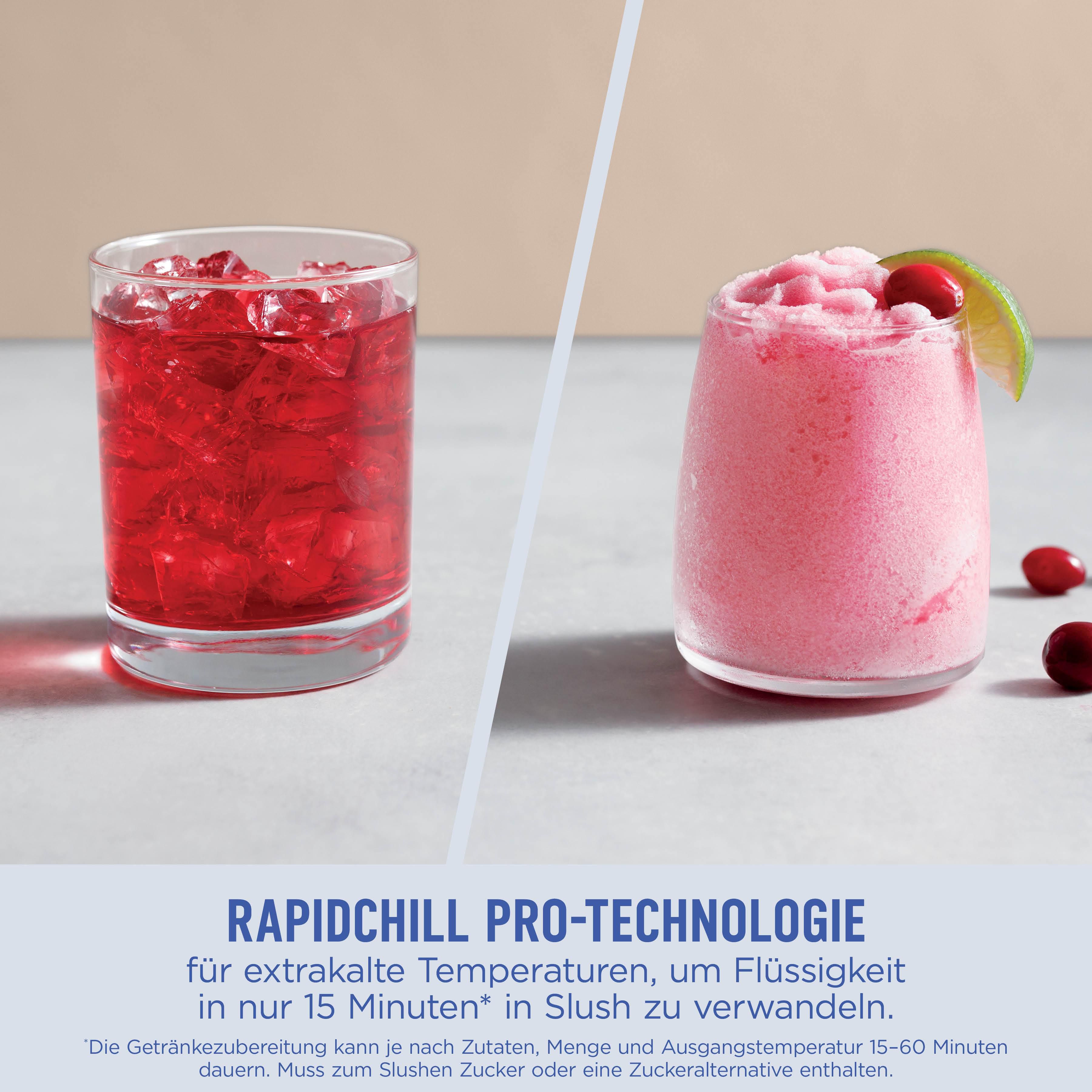 Zwei Getränke: Rot mit Eis, Rosa Slush mit Limette und Beeren.