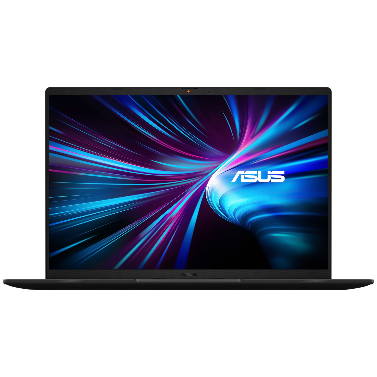 A black laptop with a vibrant, abstract background displayed on its screen.