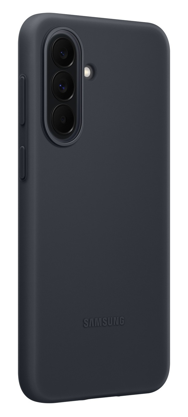 Ciemnoszare etui na telefon z trzema aparatami i logo Samsung.