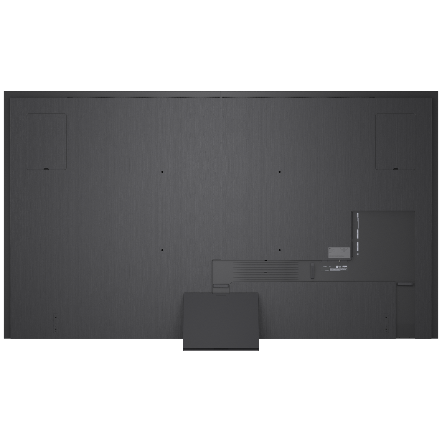 Back of a large, dark TV with ports and covers visible.