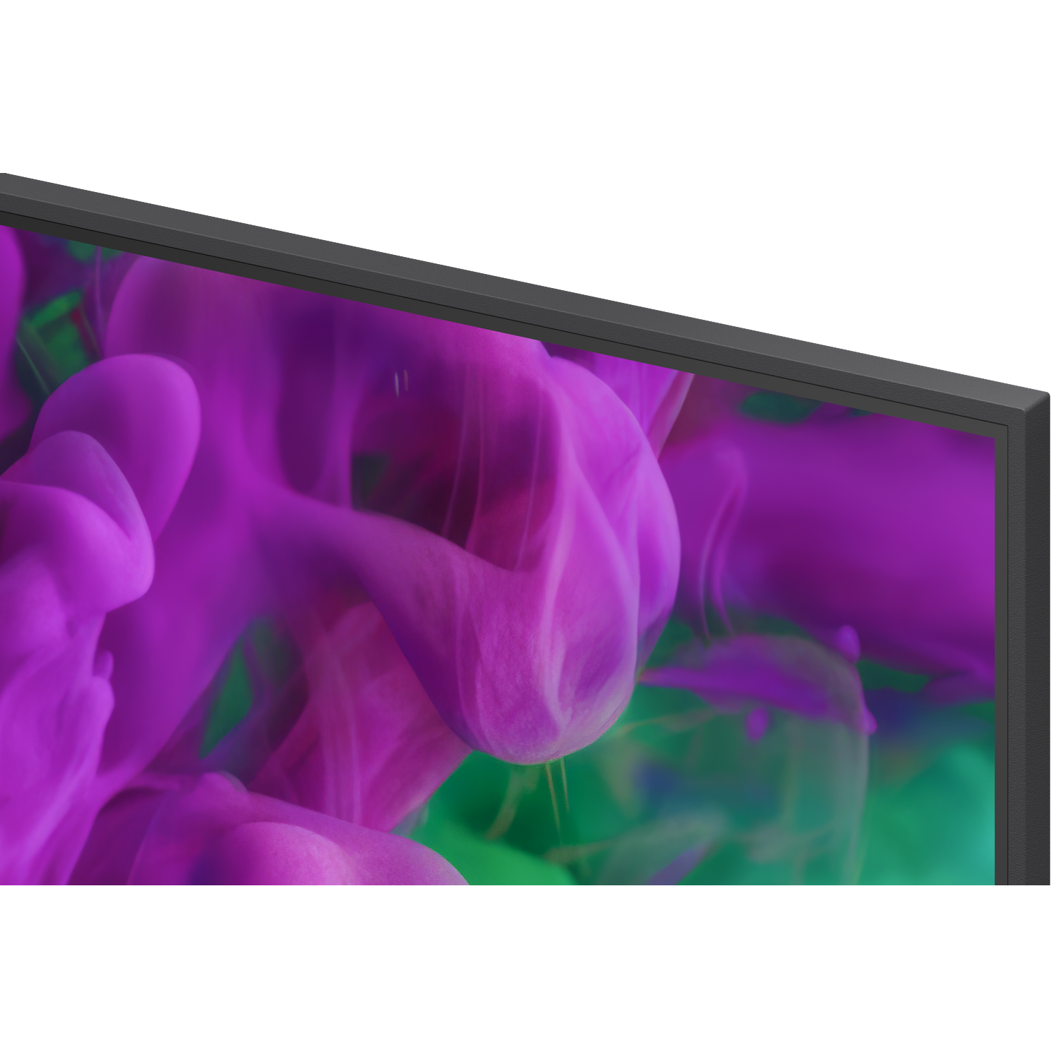 Abstracte paarse en groene rook die op een zwarte achtergrond wervelt.