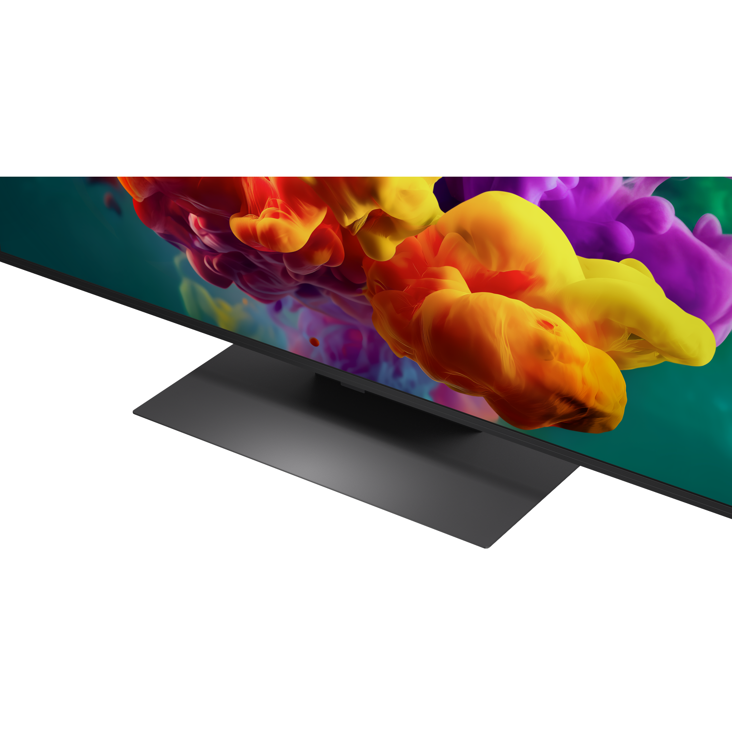 Een televisie met een abstracte afbeelding van kleurrijke rookwolken.