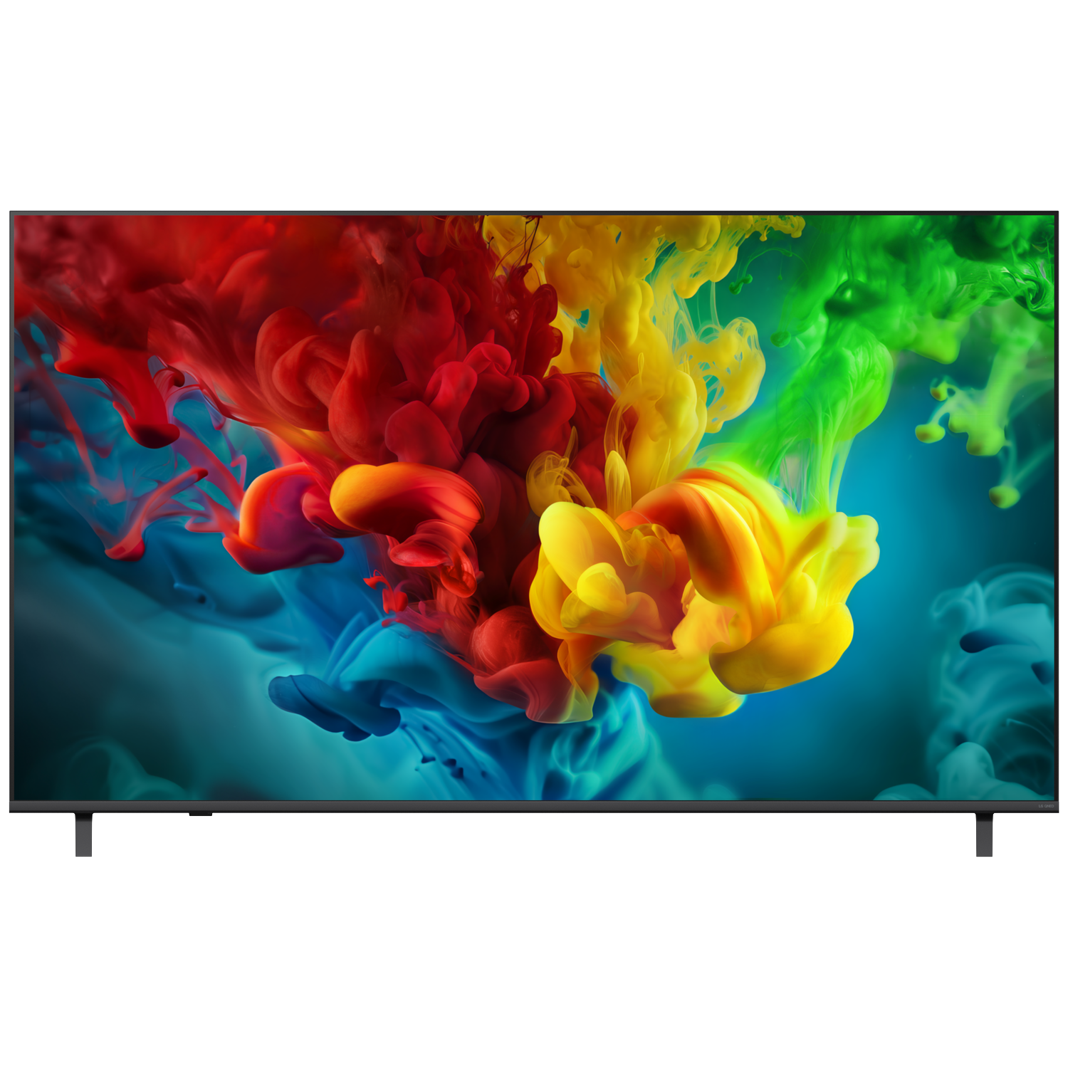 A TV screen displays vibrant colors mixing like smoke in water.