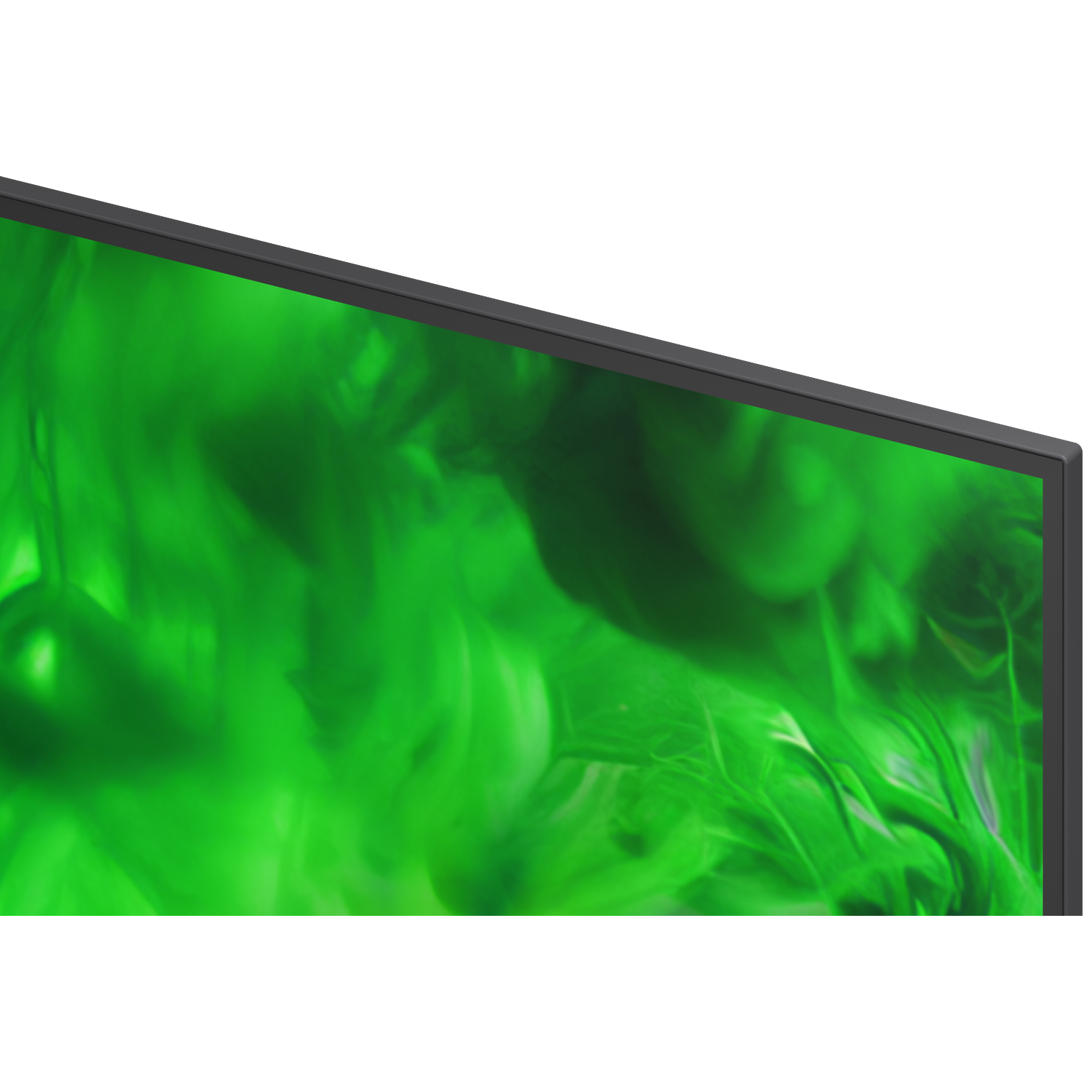 A black screen displaying a vibrant green pattern resembling smoke or ink.