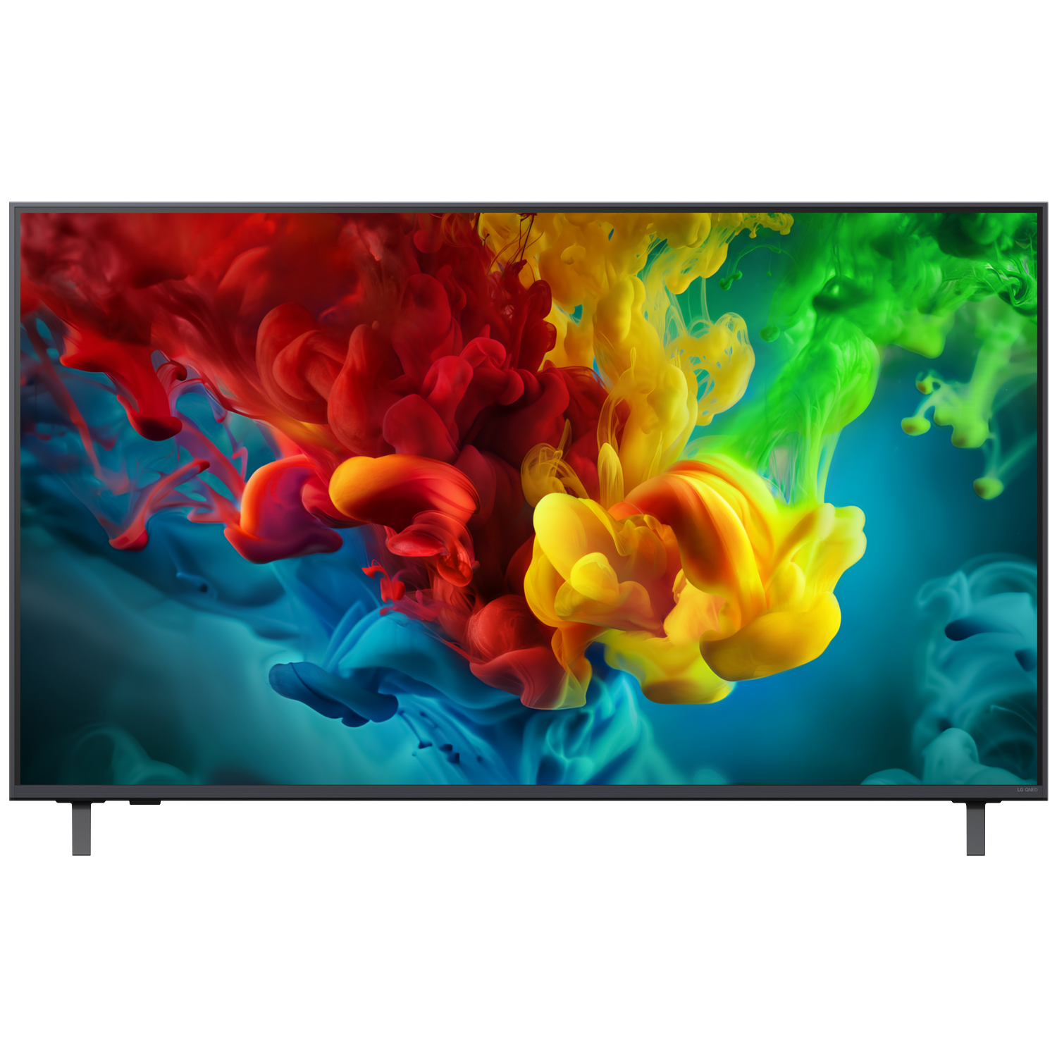 A modern TV displays vibrant colors of ink swirling in water.