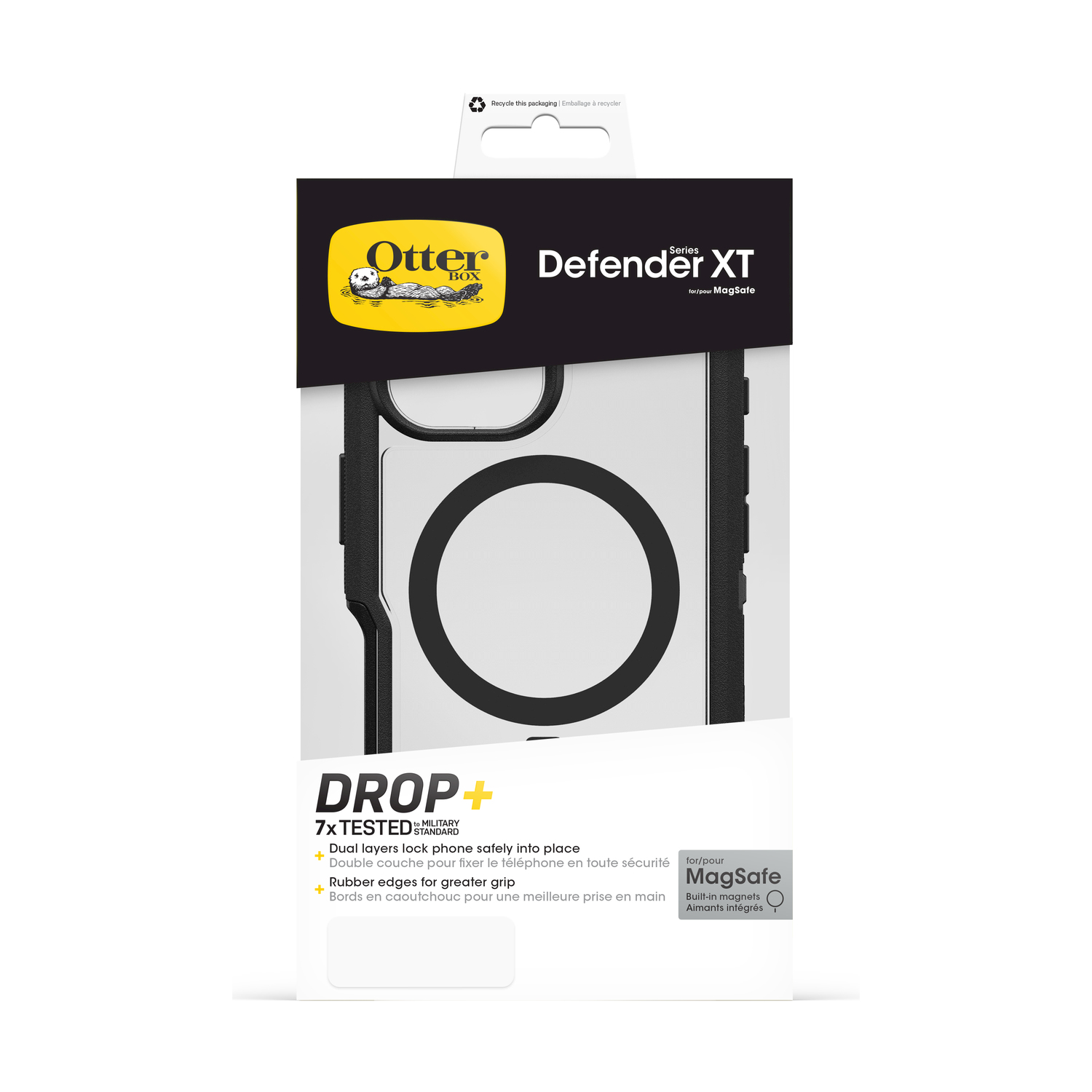 Custodia OtterBox Defender XT con MagSafe, cornice nera, trasparente