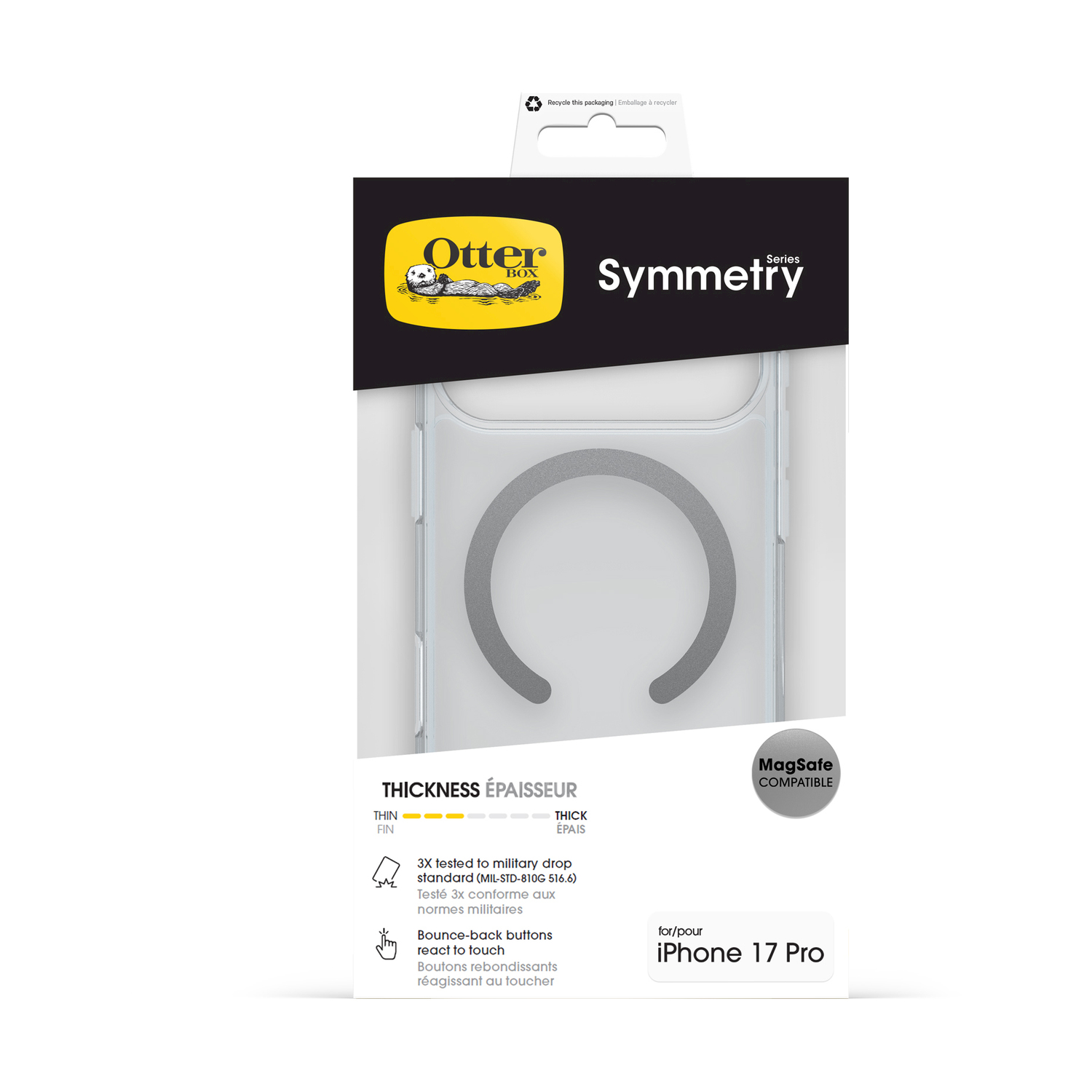 Custodia OtterBox Symmetry per iPhone 17 Pro, compatibile MagSafe, protezione caduta.