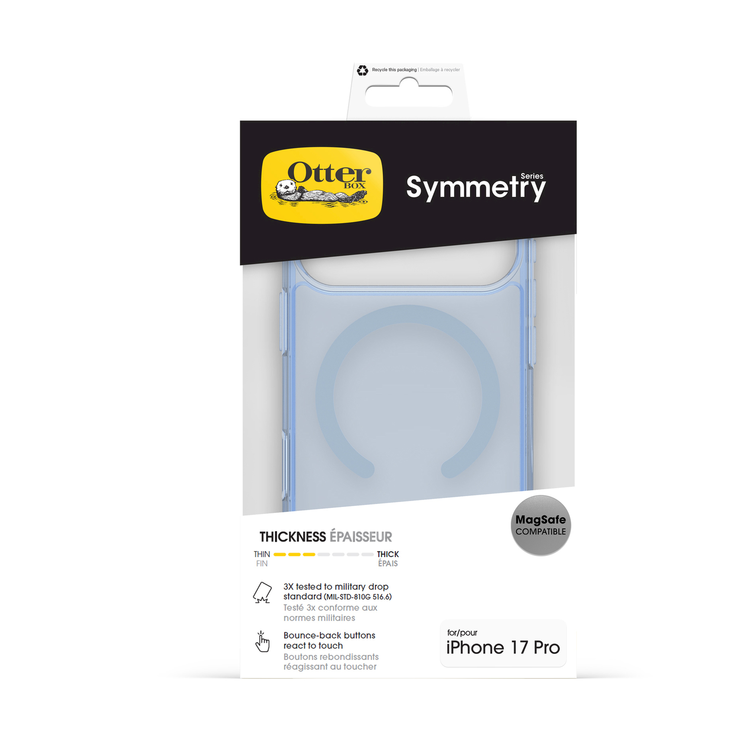 Custodia OtterBox Symmetry per iPhone 17 Pro, compatibile MagSafe, blu.