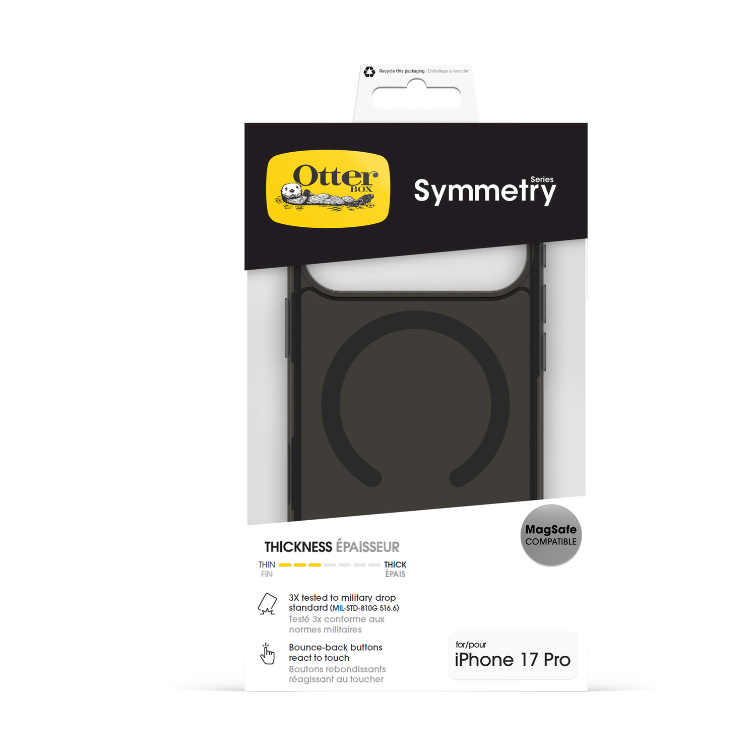 Custodia OtterBox Symmetry per iPhone 17 Pro, compatibile MagSafe, nera.