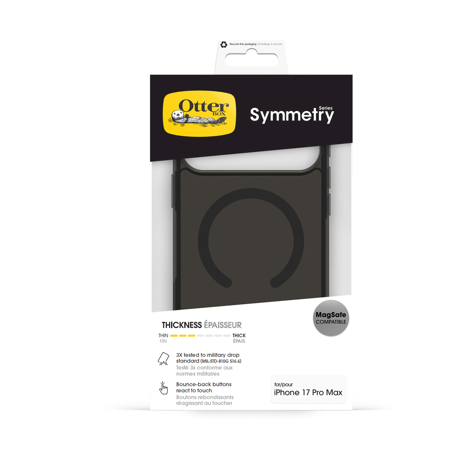 Custodia OtterBox Symmetry per iPhone 17 Pro Max, compatibile MagSafe, nera.