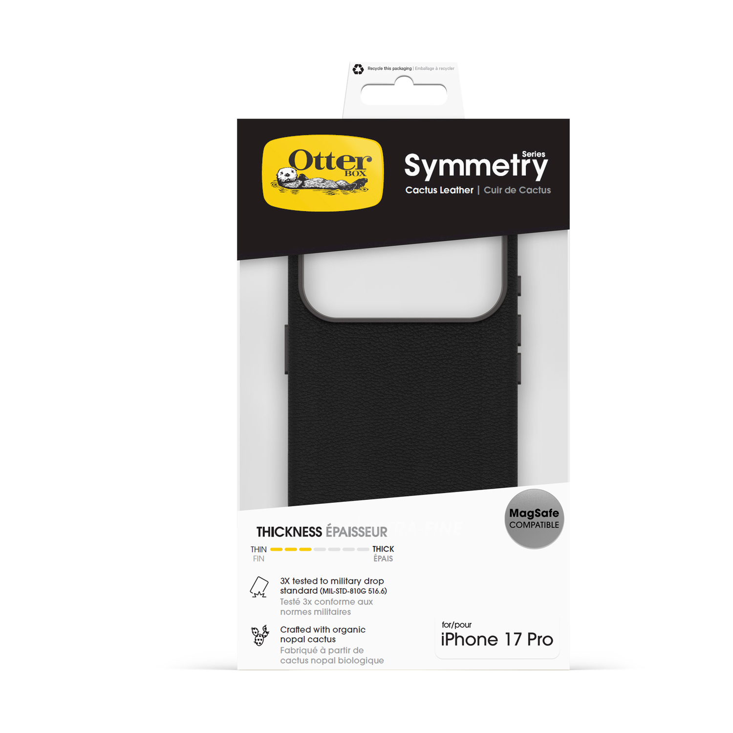 Confezione nera Otterbox Symmetry iPhone 17 Pro compatibile MagSafe.