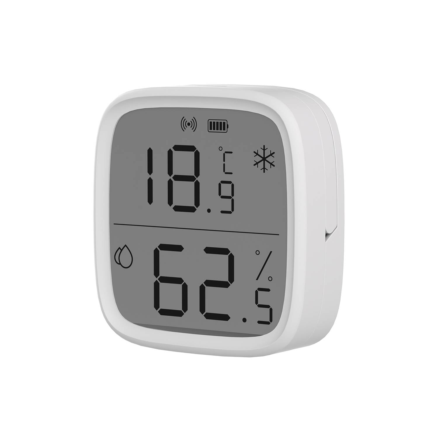 Termómetro/higrómetro digital: 18,9 C, 62,5% humedad, Wi-Fi, batería.