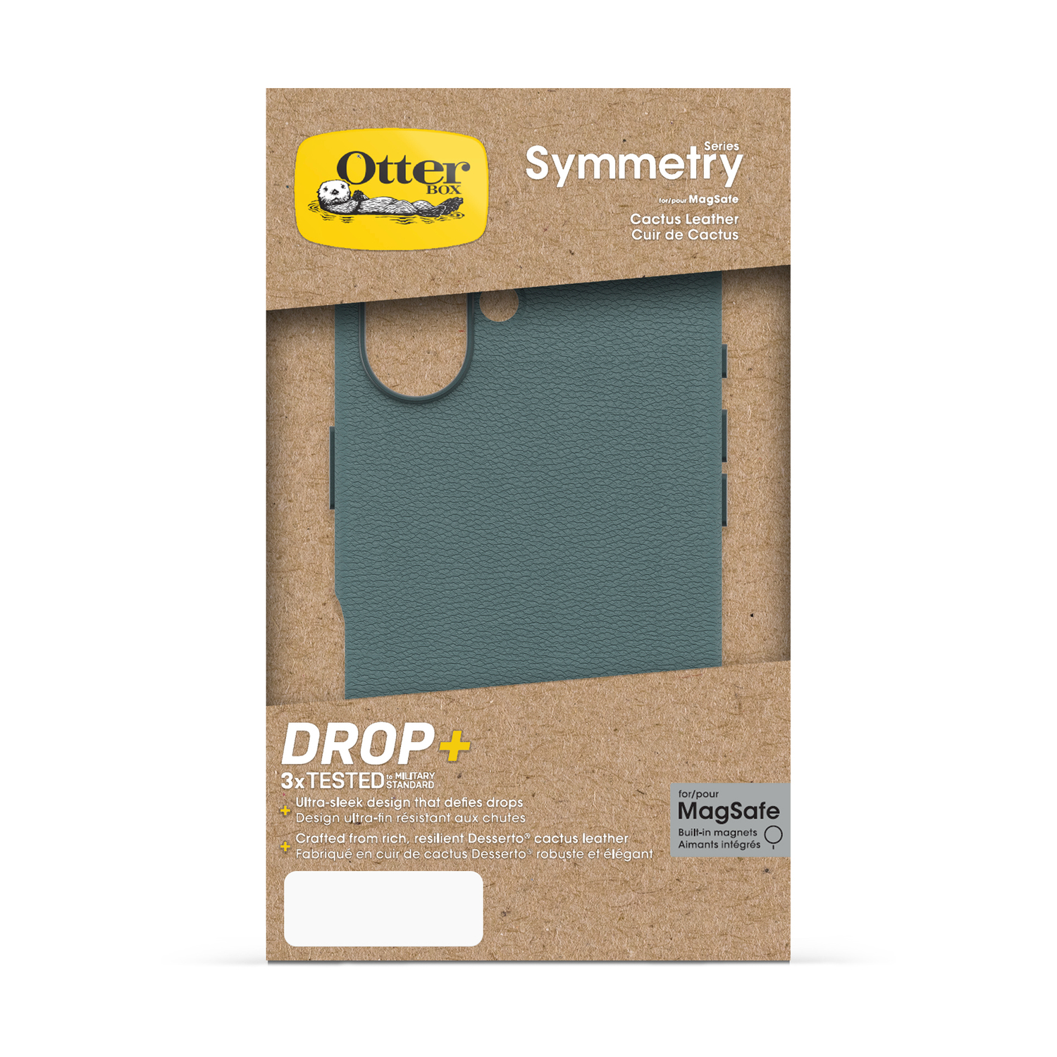 Custodia Otterbox Symmetry in pelle di cactus, grigio-verde, per MagSafe.