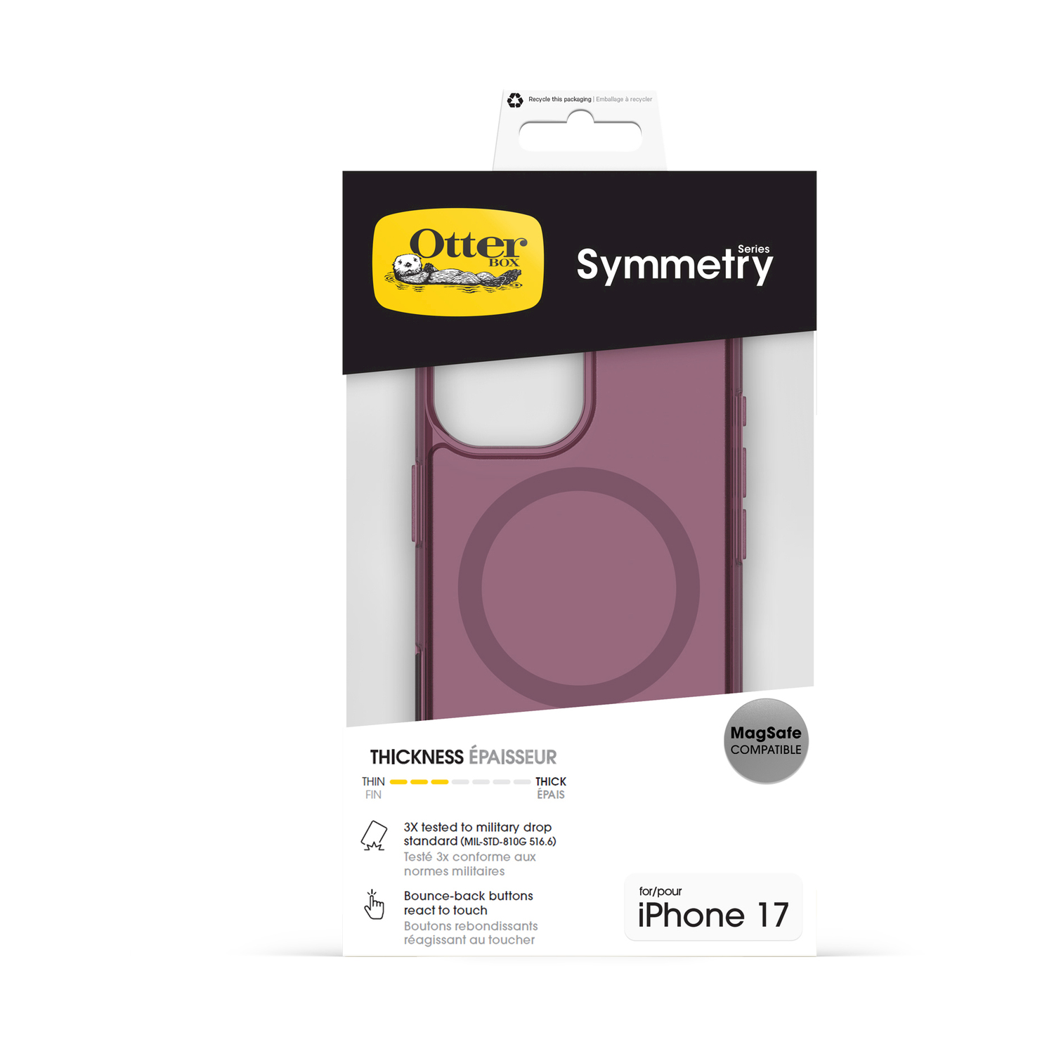 Custodia OtterBox Symmetry per iPhone 17 color prugna, compatibile MagSafe.