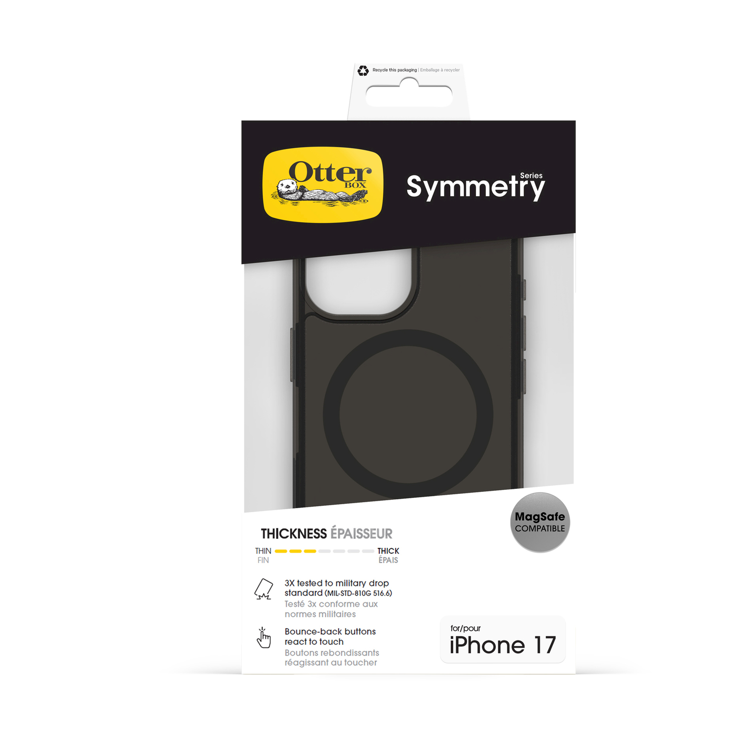 Custodia OtterBox Symmetry per iPhone 17, compatibile MagSafe, nera.