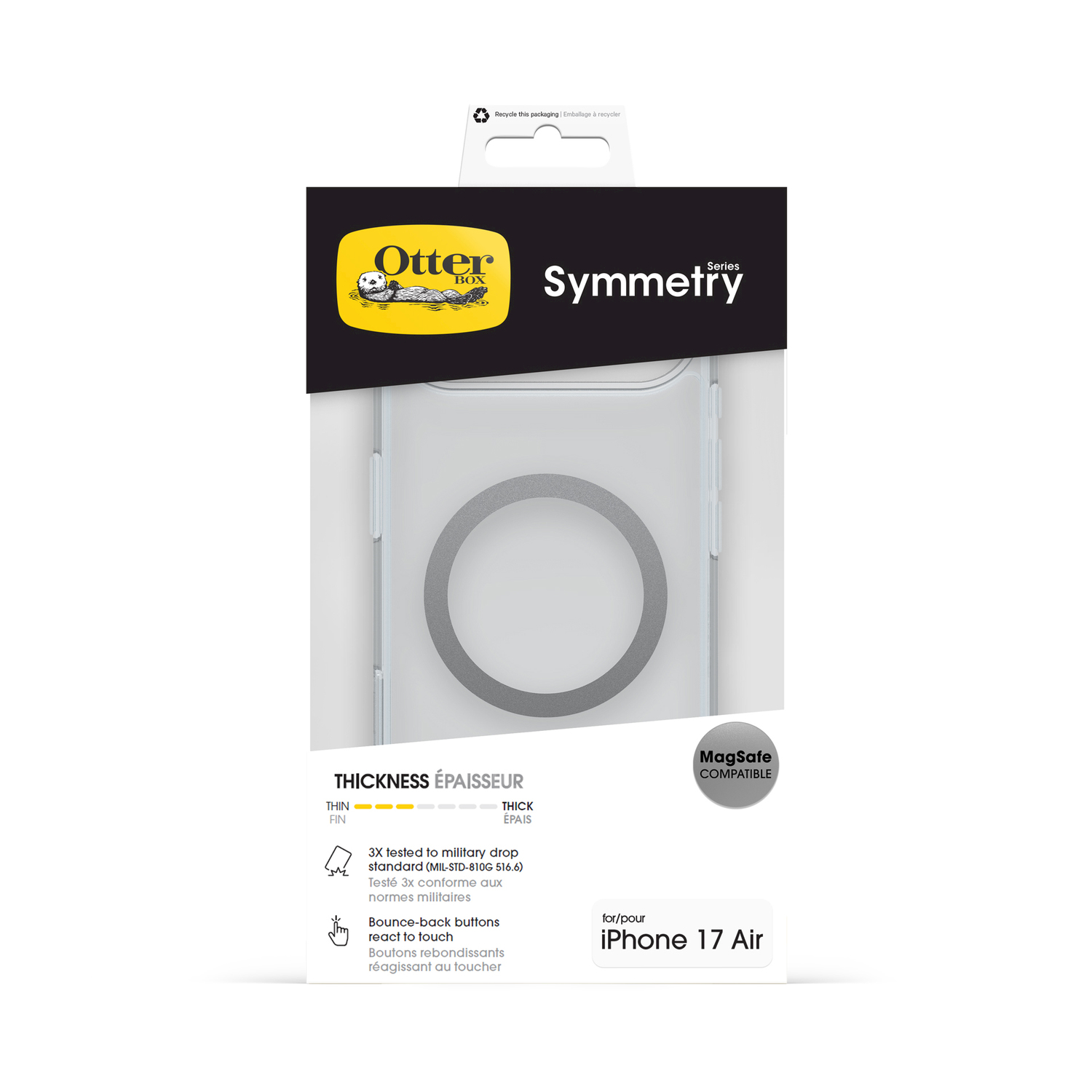 Custodia Otterbox Symmetry per iPhone 17 Air, compatibile MagSafe, trasparente.