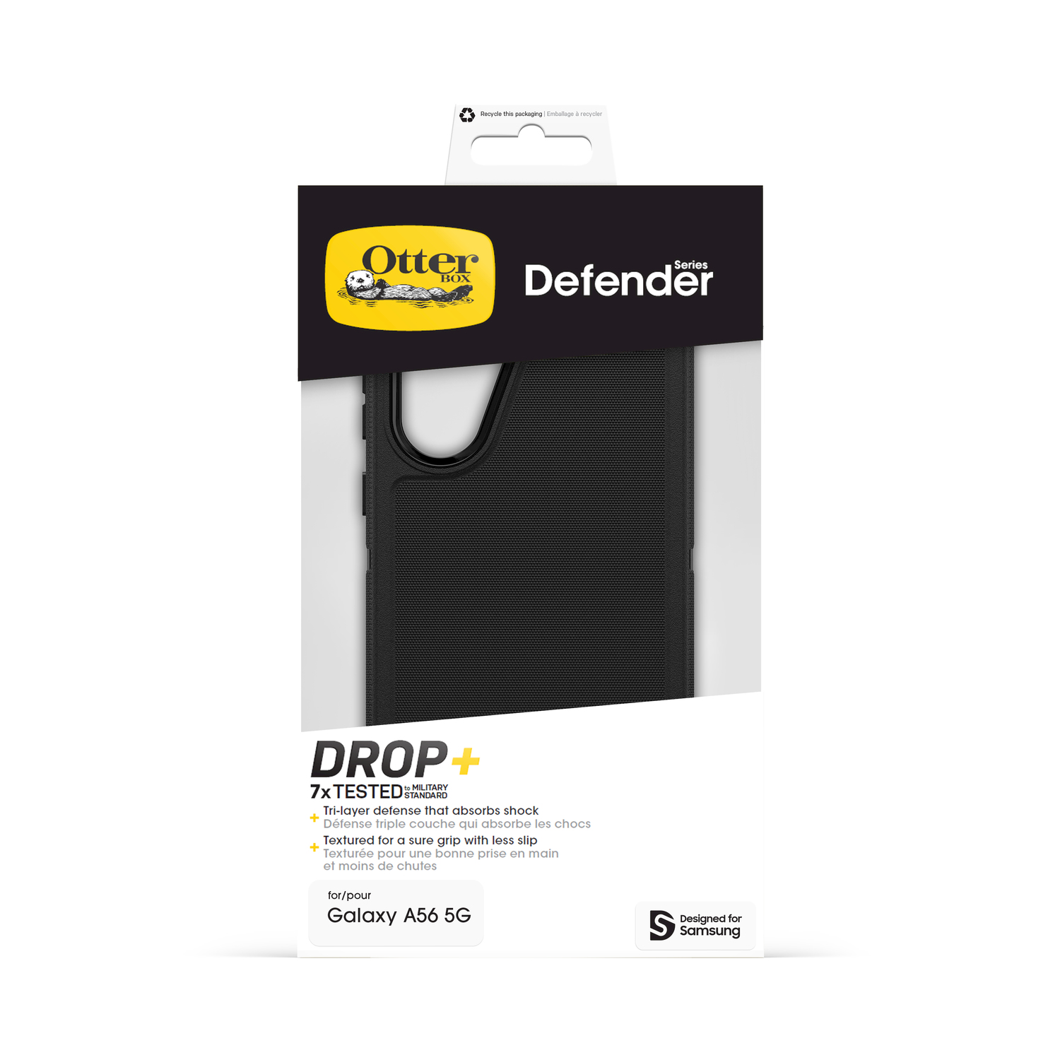 Custodia OtterBox Defender per Galaxy A56 5G, nera, con protezione anticaduta.