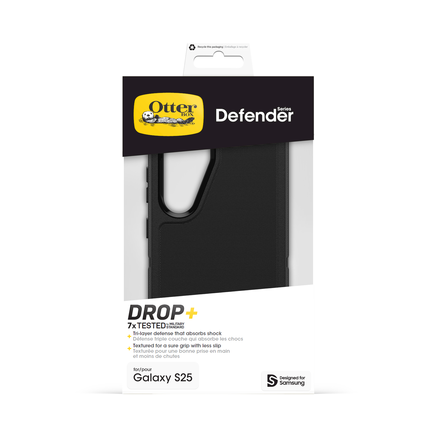 Custodia OtterBox Defender per Galaxy S25, nera, con protezione a triplo strato.