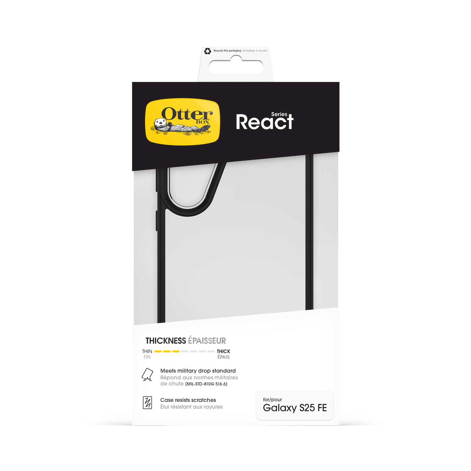 Custodia OtterBox React per Galaxy S25 FE, nera, spessa, antigraffio.