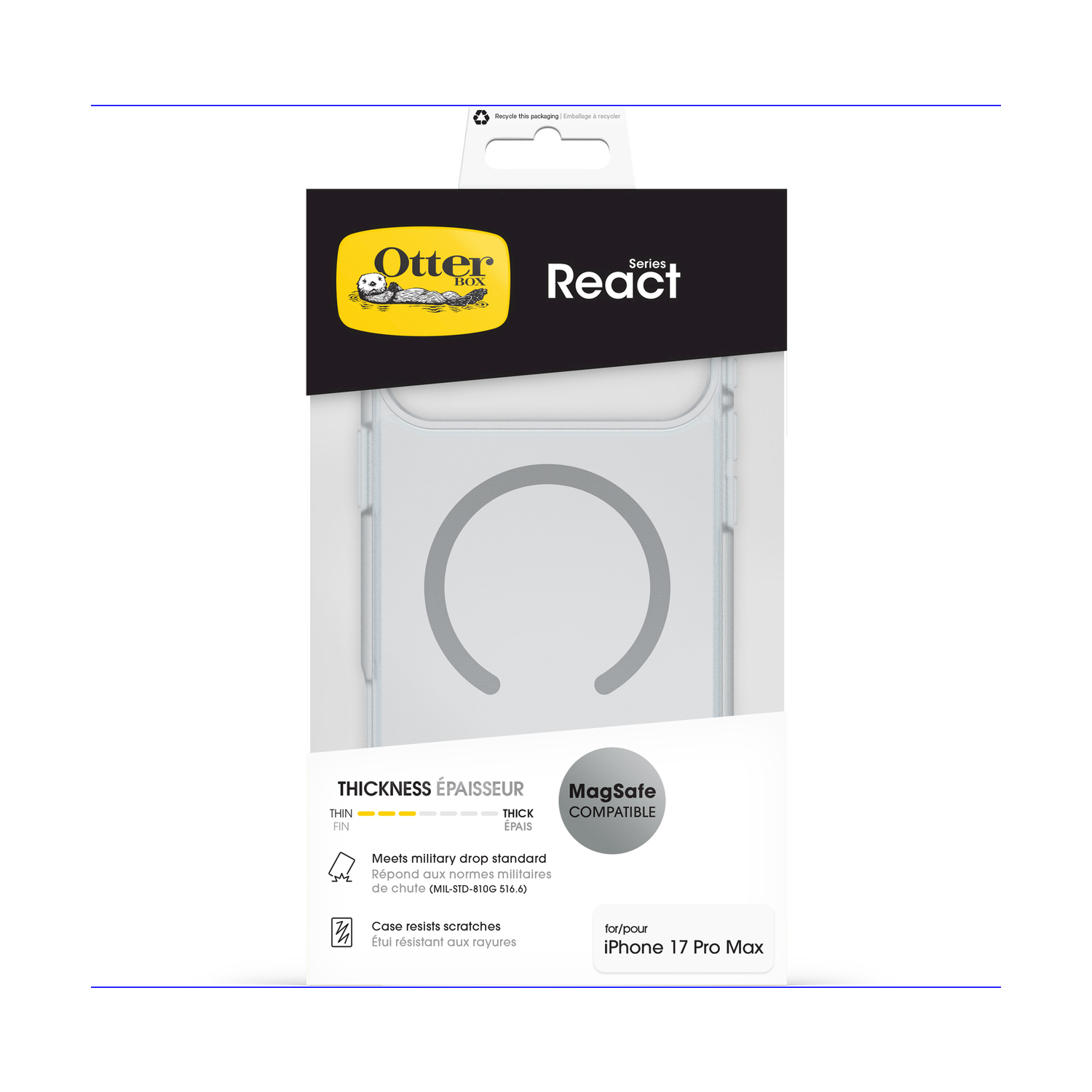 Custodia OtterBox React per iPhone 17 Pro Max, compatibile MagSafe, standard militari.