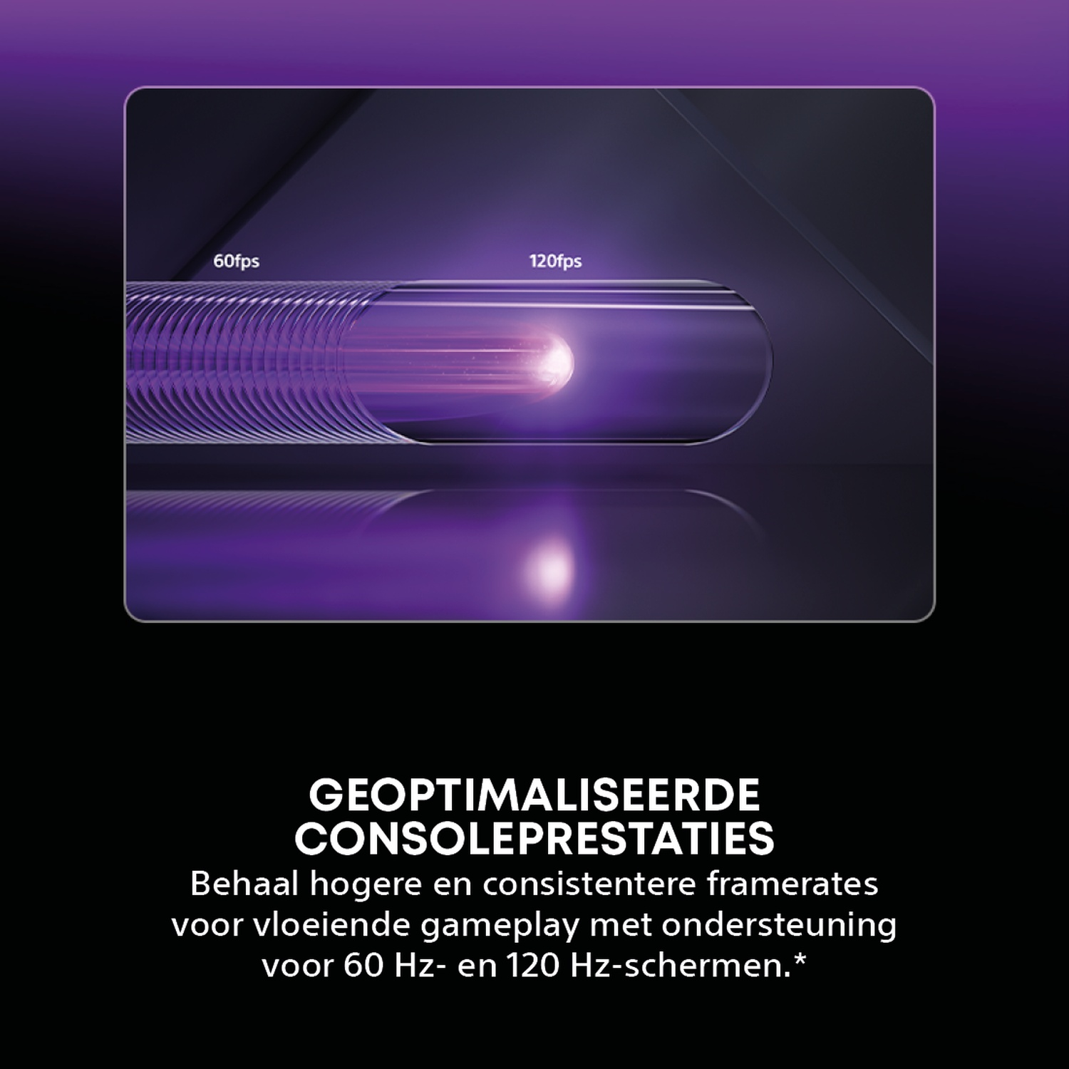 Paarse buis met 60fps en 120fps markeringen.