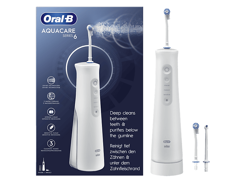 Irrigador - Oral-B Aquacare series 6 Pro-Expert, Tecnología Oxyjet, 3 Intensidades, tipos de chorro agua, Limpieza precisa