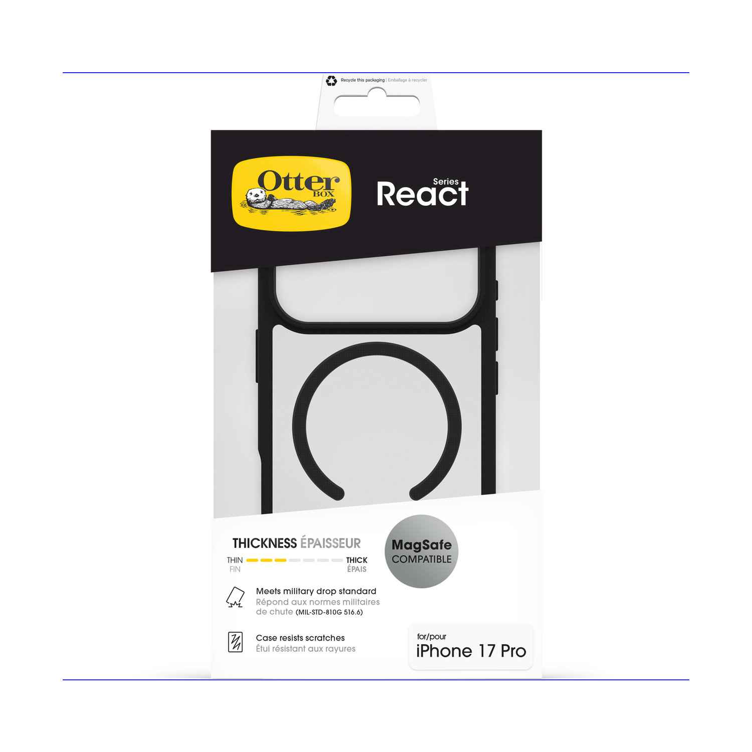 Custodia OtterBox React per iPhone 17 Pro, compatibile MagSafe, standard militari.