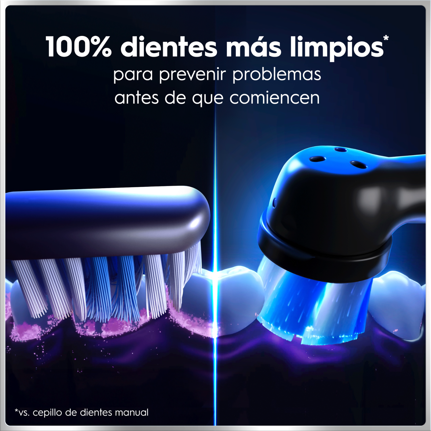 100% dientes más limpios vs un cepillo manual normal para prevenir problemas antes de que comiencen.