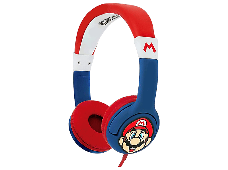Auriculares infantiles - FR-TEC Super Mario Children's Headphones, Diadema, Cable Jack 3.5 mm, Azul y Rojo