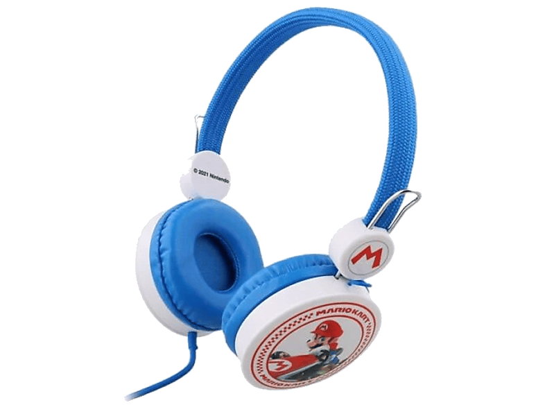 Auriculares infantiles - FR-TEC Super Mario Kart, Diadema, Cable Jack 3.5 mm, Blanco / Azul