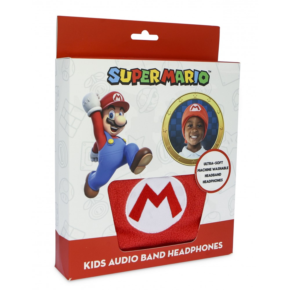 Embalaje de diadema para auriculares Super Mario con Mario y un niño.
