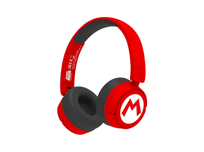 Auriculares infantiles - FR-TEC Super Mario Kids Wireless Headphones, Autonomía 24 h, Diadema, Bluetooh, Micrófono incorporado, Plegables, Rojo