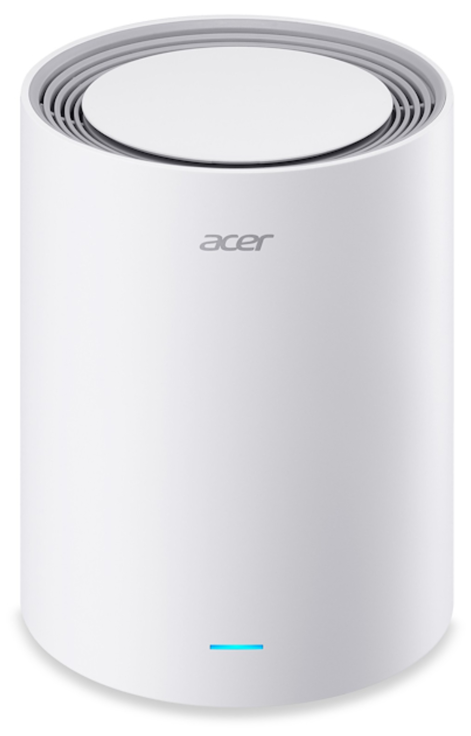Un enrutador blanco Acer con una tira de luz azul abajo.