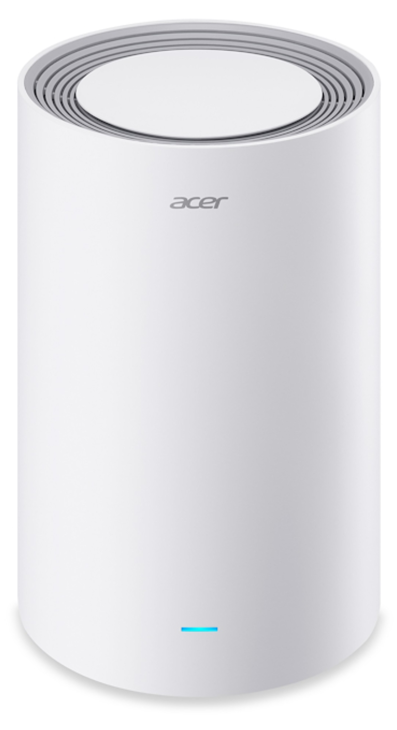 Un router Acer blanco con rejillas de ventilación arriba y una luz azul.