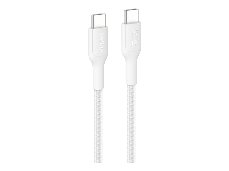 Cable USB - Belkin BoostCharge Pro trenzado USB-C a de 240 W, 3 m, Universal, Blanco