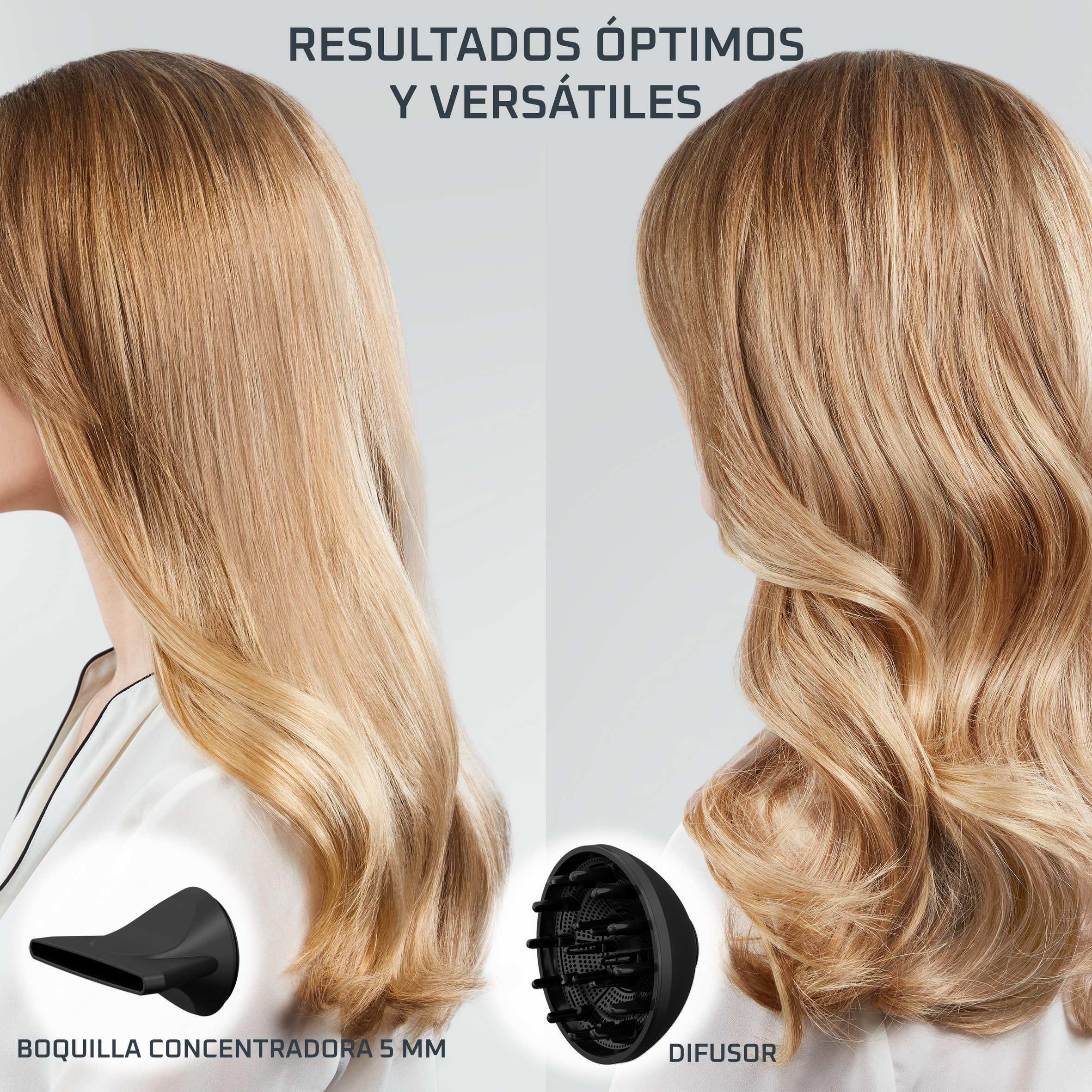 Resultados optimos y versatiles. Boquilla concentradora. Difusor.