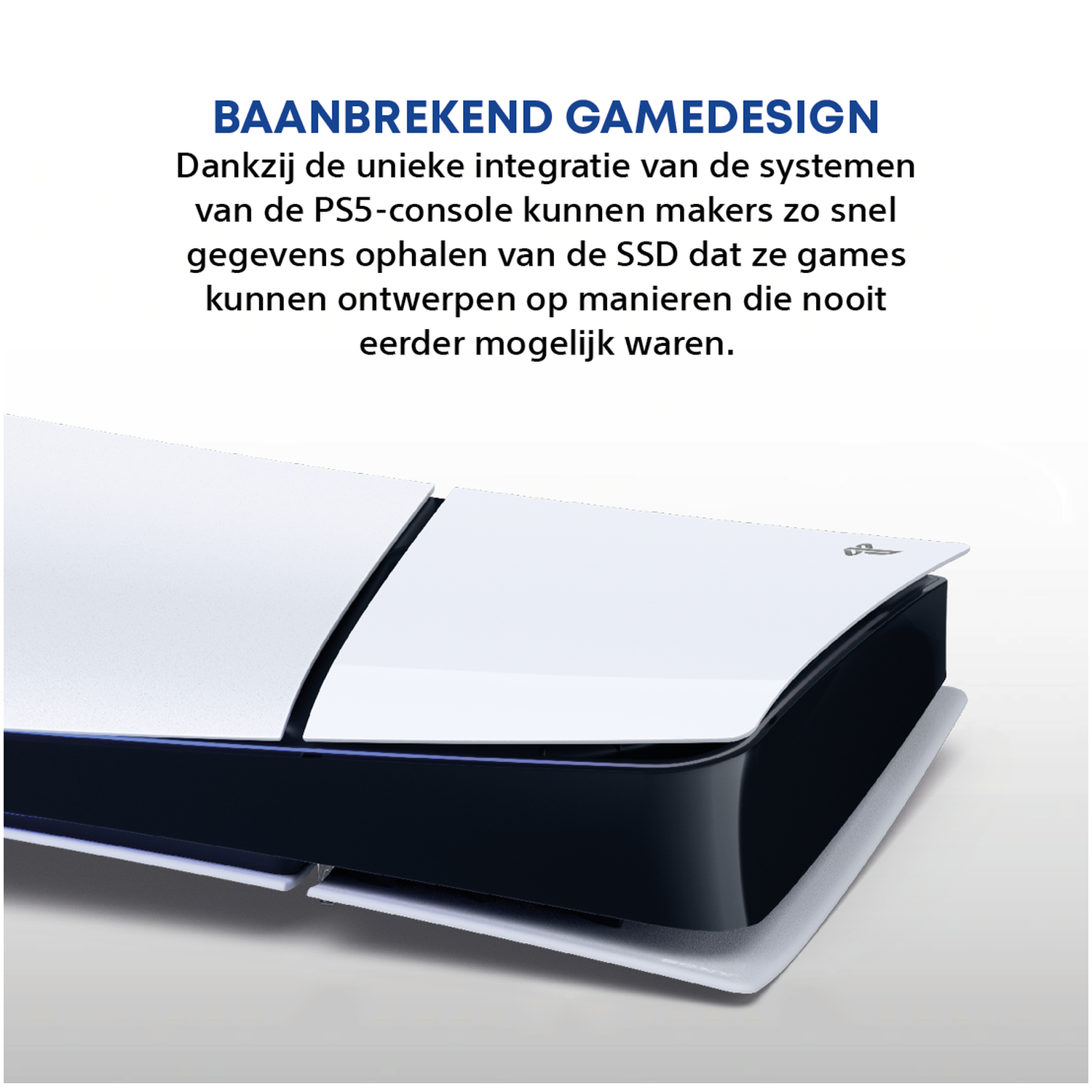 A white and black PlayStation 5 console on a white background.