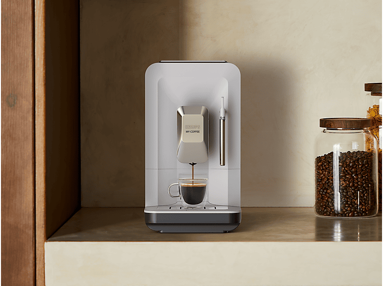Cafetera superautomática - KRUPS My Coffee EA201B, 3 recetas de café, Táctil, Molinillo, Bandeja goteo extraíble, Compacta, 15 bares, Gris