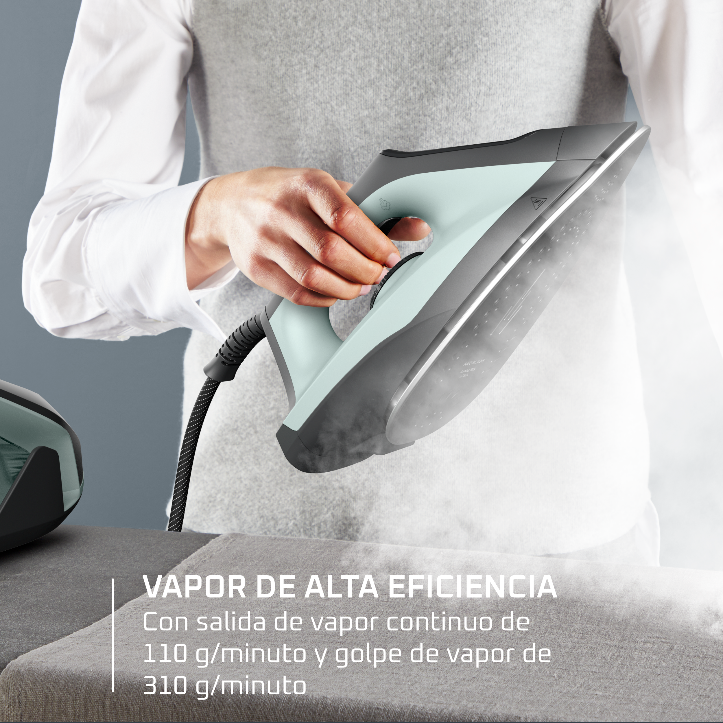 Vapor de alta eficiencia con una salida de vapor continuo 110 g/min y golpe de vapor de 310 g/min