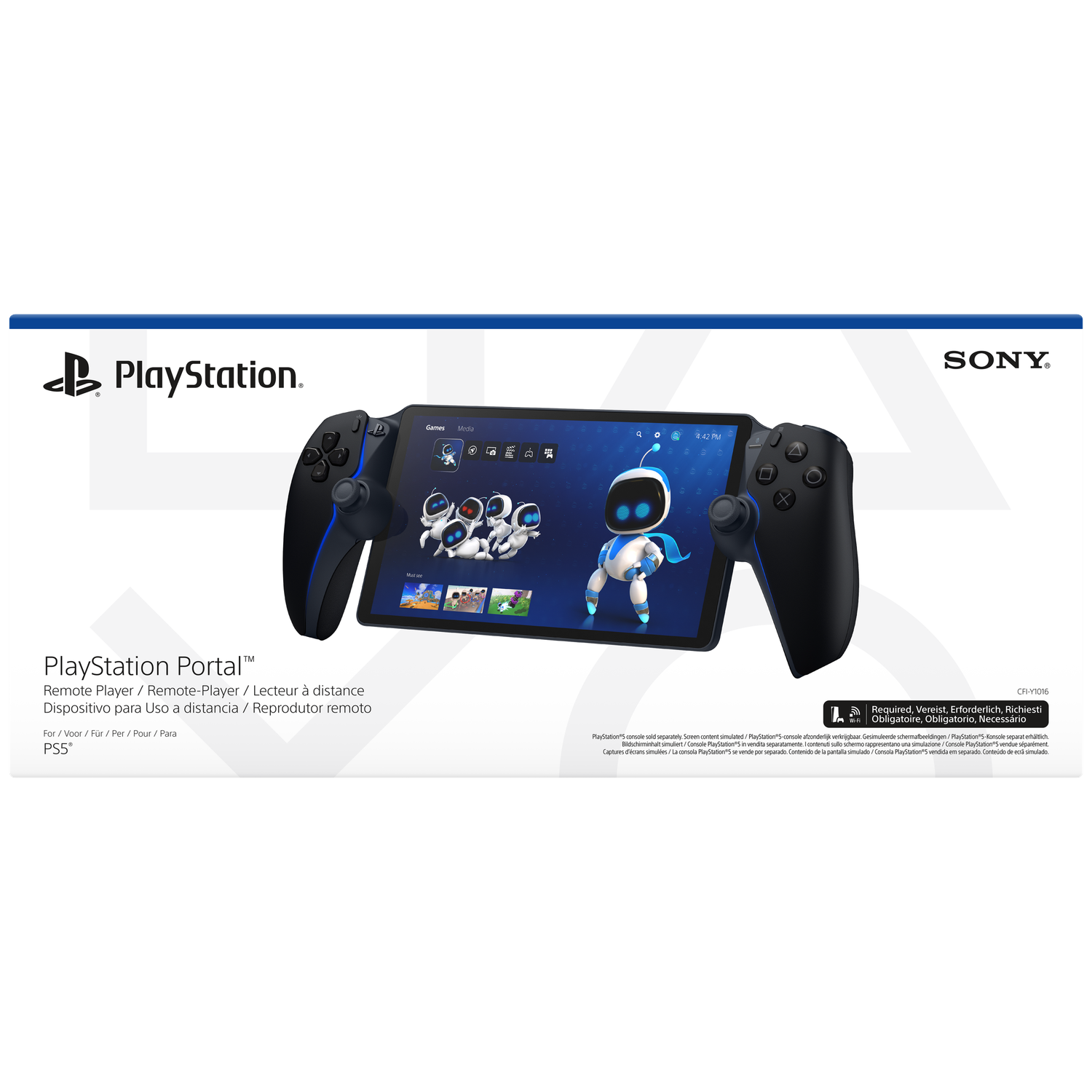 PlayStation Portal with controller and screen, showing Astro Bot and games.