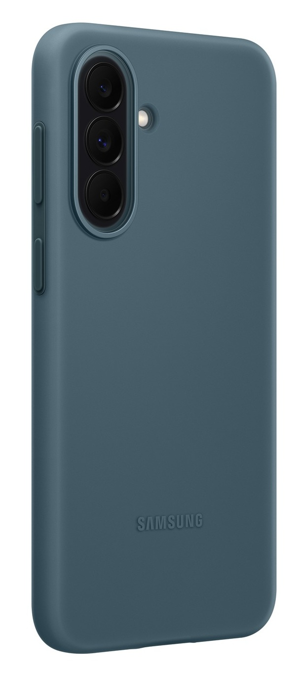 Granatowe etui na telefon z trzema aparatami i logo Samsung.