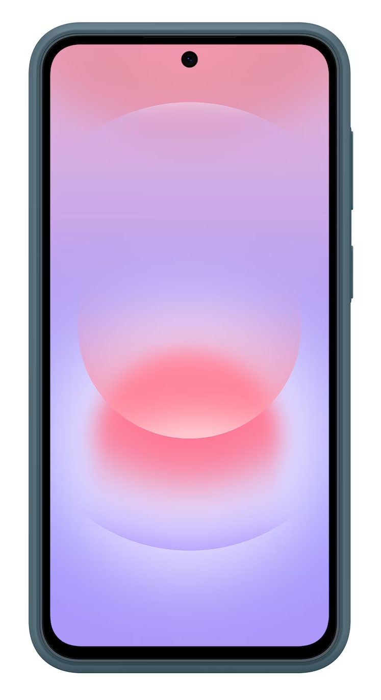 Ciemnoszary smartfon z tapetą gradientową i miękkimi okręgami.