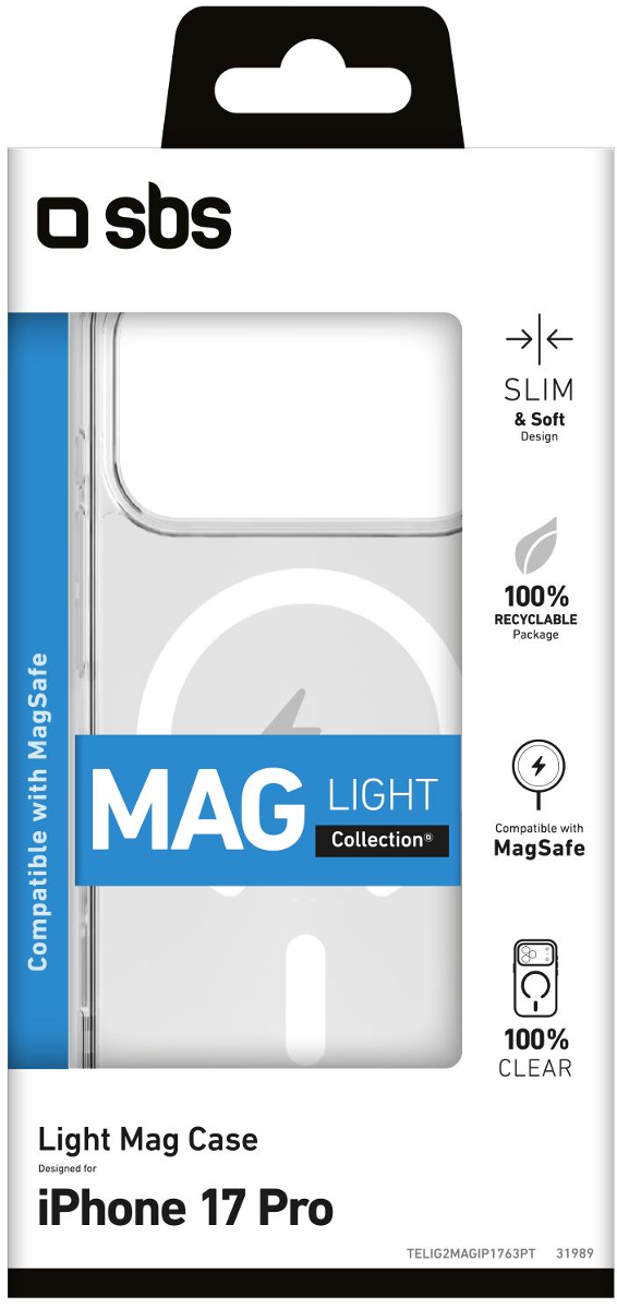 Sbs Light Mag Case für iPhone 17 Pro, klar, MagSafe-kompatibel.
