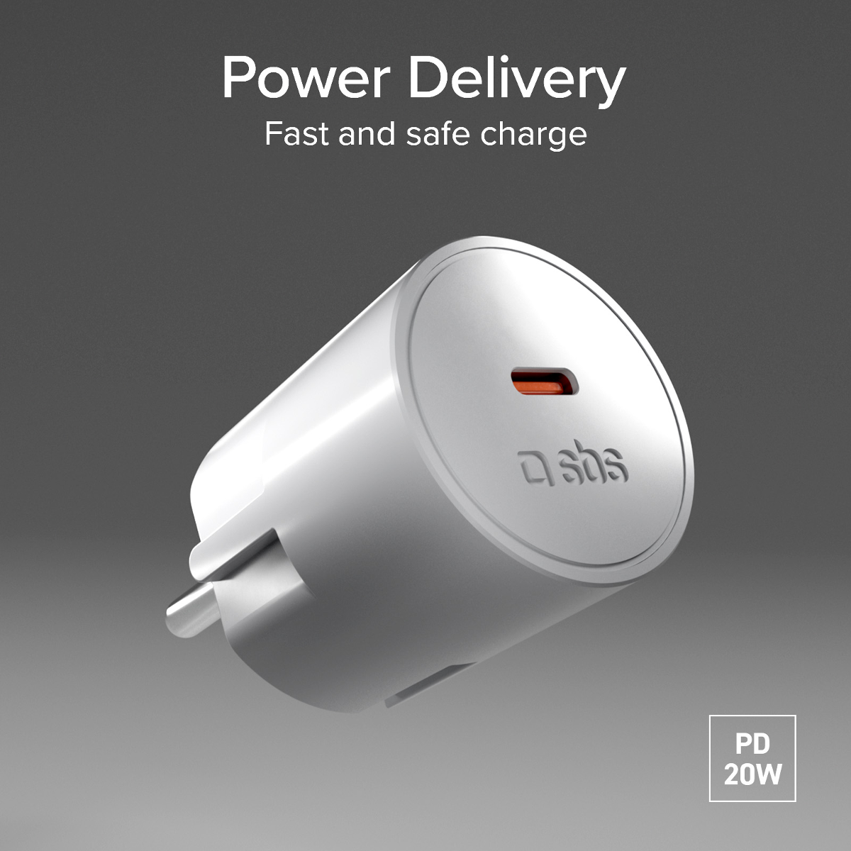 Ein weißer USB-C-Schnellladegerät mit PD 20W-Label.