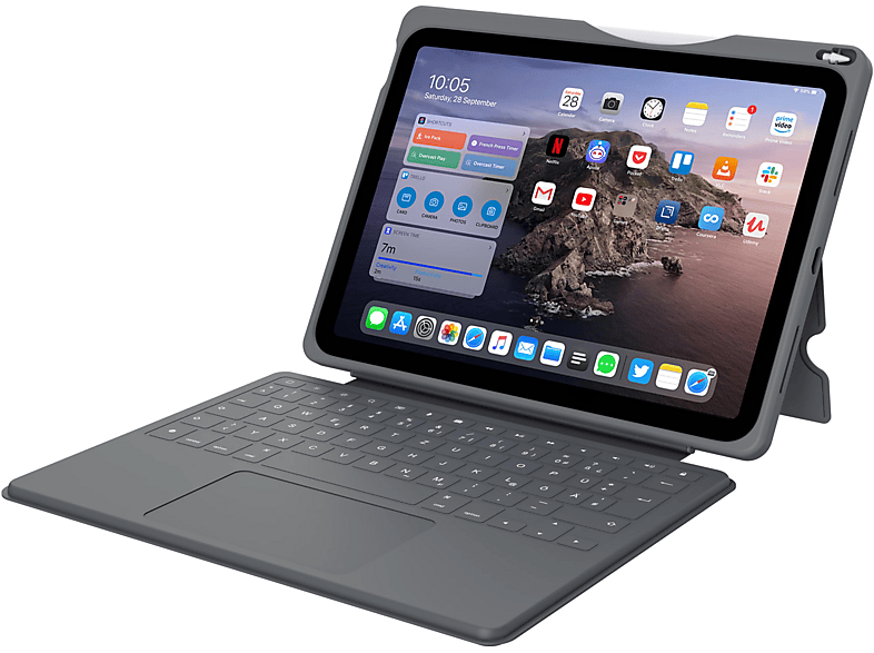 DEQSTER Smart Rugged Touch PLUS Keyboard (DE Layout), für iPad 10.9" (10.Gen.), Schutzhülle mit Tastatur, Space Gray — Foto 3 von 3