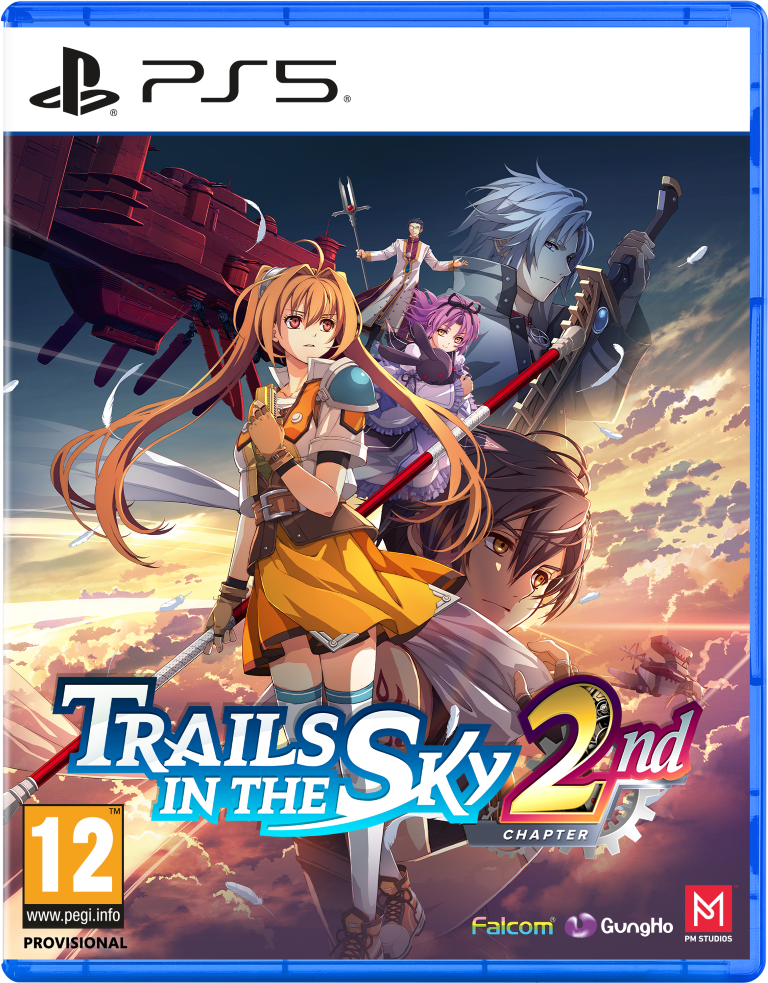 Okładka gry Trails in the Sky 2nd Chapter PS5 z postaciami anime i dużym statkiem powietrznym.