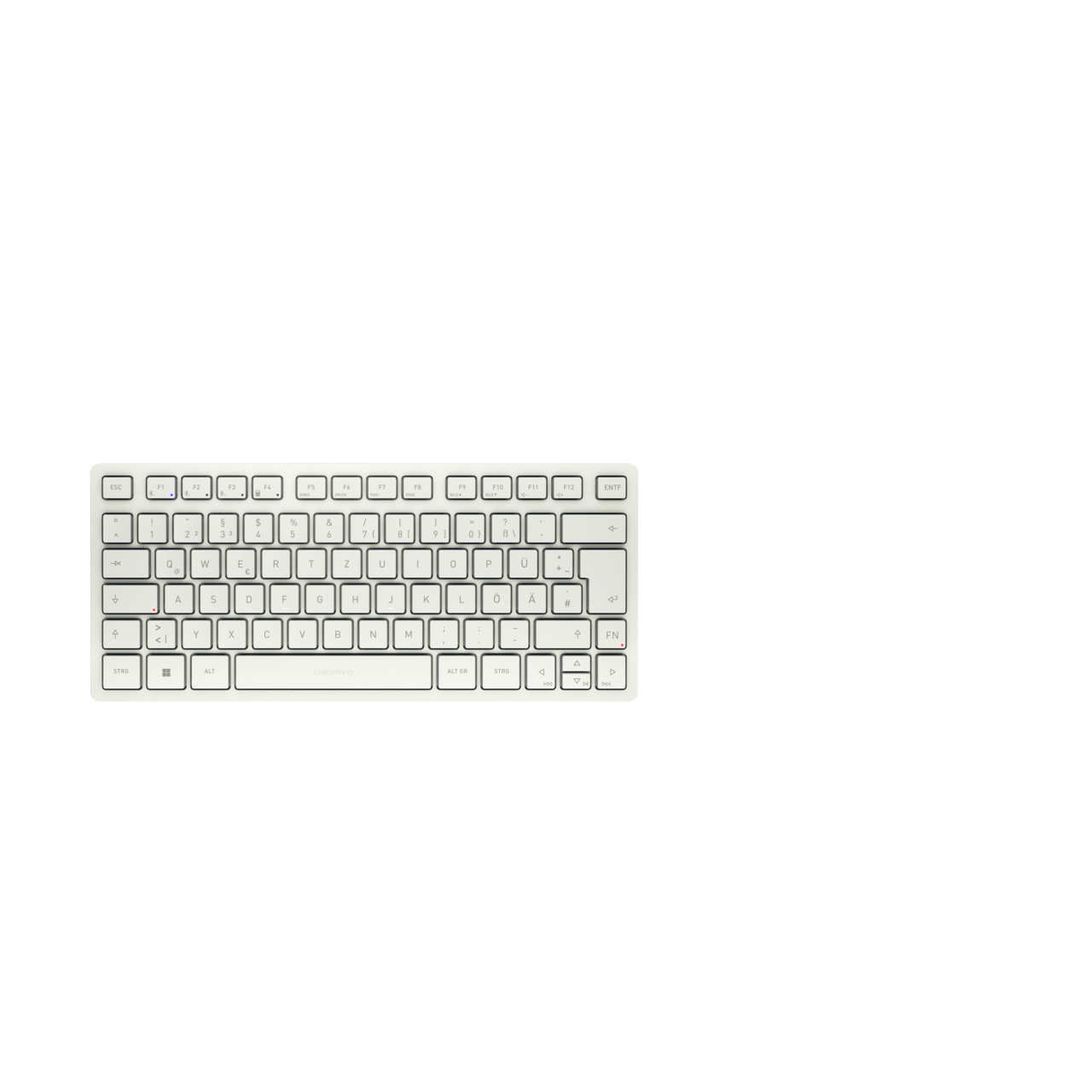 Eine weiße Tastatur mit deutschen Tastenbeschriftungen und Funktionstasten.