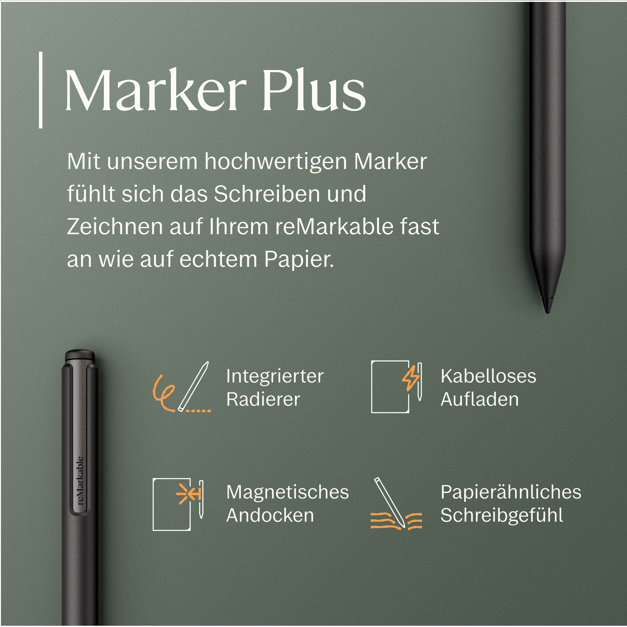 Der reMarkable Marker Plus hat einen integrierten Radierer und kabelloses Aufladen.